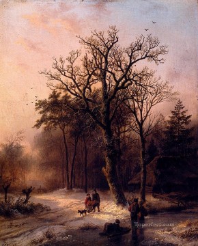 Barend Cornelis Koekkoek Painting - Forest In Winter Dutch landscape Barend Cornelis Koekkoek
